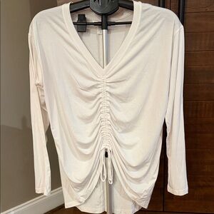 NWOT Athleta Crossover White Ruched V-Neck Long Sleeve Top